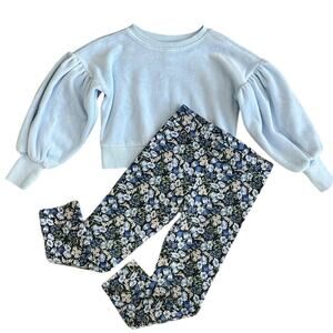 JANIE AND JACK Girls Blue Floral Outfit Size 5